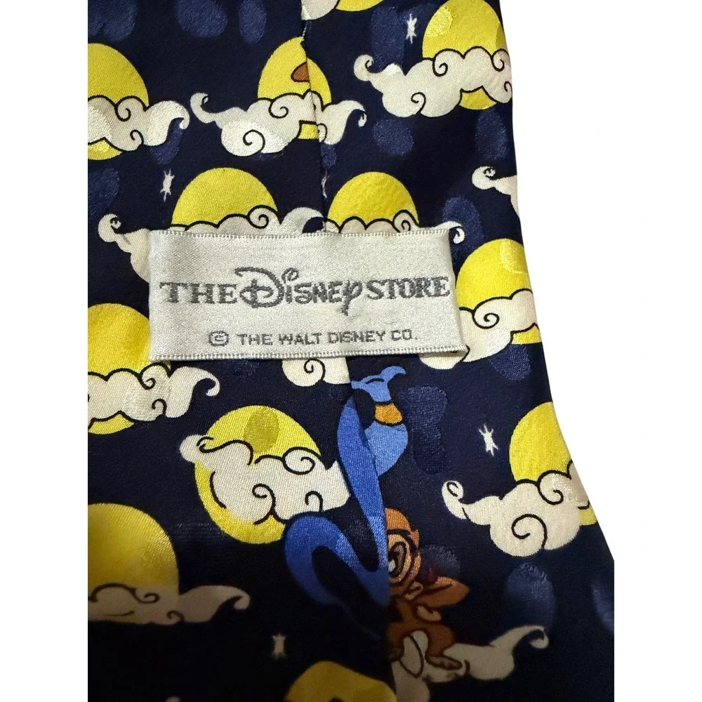 Disney Store Aladdin Genie Abu Tie Mens OS Navy Blue Silk Vintage 90s Character